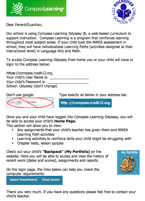 Compass parent letter Compass parent letter